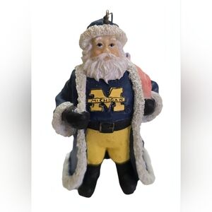 Michigan Wolverines Blue And Yellow Santa Claus Holiday Christmas Ornament